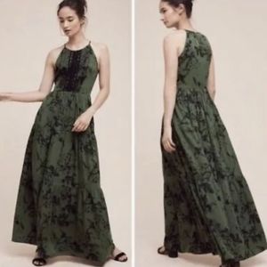Anthropologie Green and Black Maxi Dress